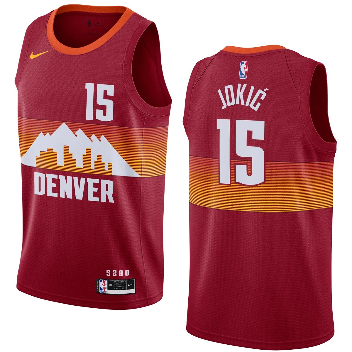 Men's Denver Nuggets #15 Nikola Jokic Red City Edition Stitched Jersey Men's Denver Nuggets #15 Nikola Jokic Red City Edition Stitched Jersey